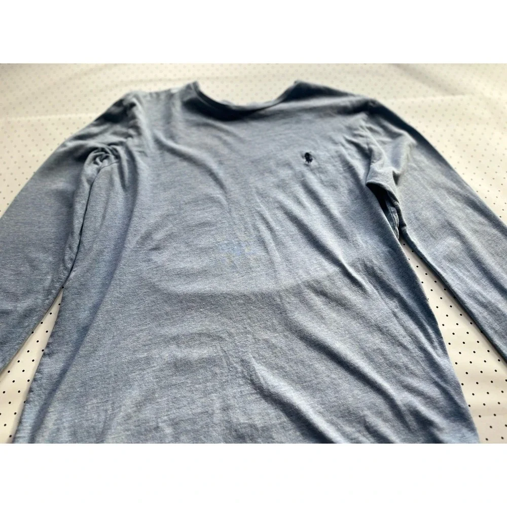 Polo Ralph Lauren Long Sleeve Tee Mens Small Blue Pony Logo Heathered Cotton